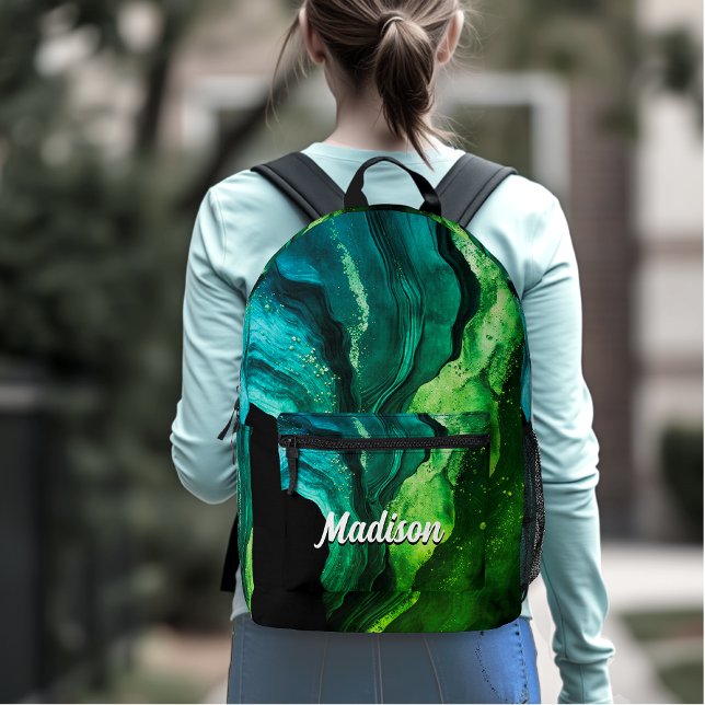 chic girly faux glitter marble art monogram printed backpack (Creator Uploaded)