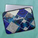 Chic girly faux Glitter silver blue geometric  Laptop Sleeve<br><div class="desc">Chic girly faux Glitter silver blue geometric squares laptop sleeve. To make it extra special, it is also monogrammed and personalized with name or initials or any text you like, click the "customize further" link and use the design tool to modify the design if you like. Beautiful, modern and cool...</div>