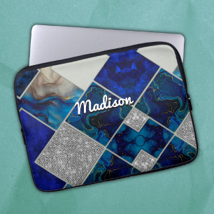 Chic girly faux Glitter silver blue geometric Laptop Sleeve