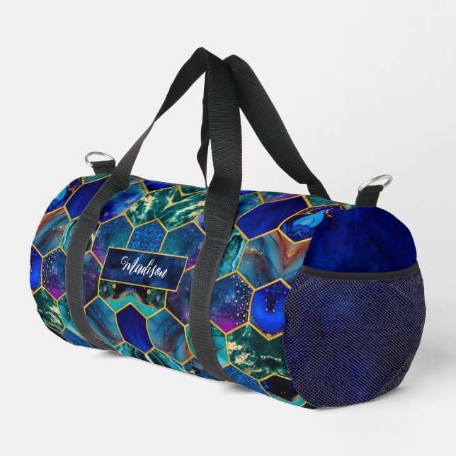 Chic girly faux Glitter Turquoise blue geometric Duffle Bag (Right Corner)