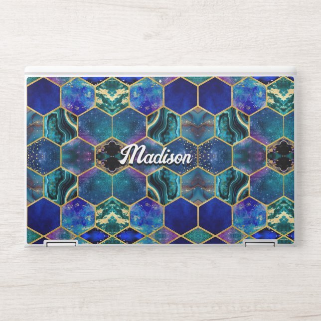 Chic girly faux Glitter Turquoise blue geometric  HP Laptop Skin (Front)