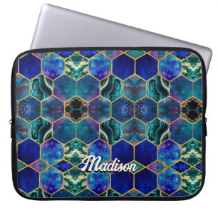 Chic girly faux Glitter Turquoise blue geometric Laptop Sleeve