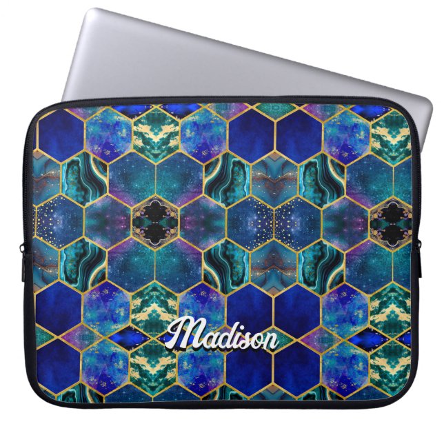 Chic girly faux Glitter Turquoise blue geometric  Laptop Sleeve (Front)