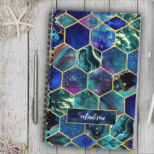 Chic girly faux Glitter Turquoise blue geometric  Notebook