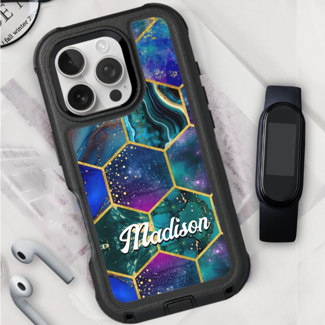Chic girly faux Glitter Turquoise blue geometric Otterbox iPhone Case (Creator Uploaded)