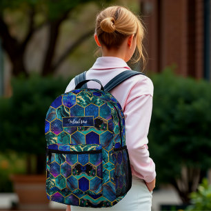 Chic girly faux Glitter Turquoise blue geometric Printed Backpack