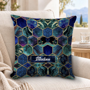 Chic girly faux Glitter Turquoise blue geometric Throw Pillow