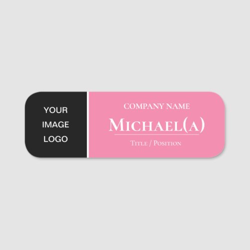 Chic Girly Flamingo Pink Black Modern Company LOGO Name Tag