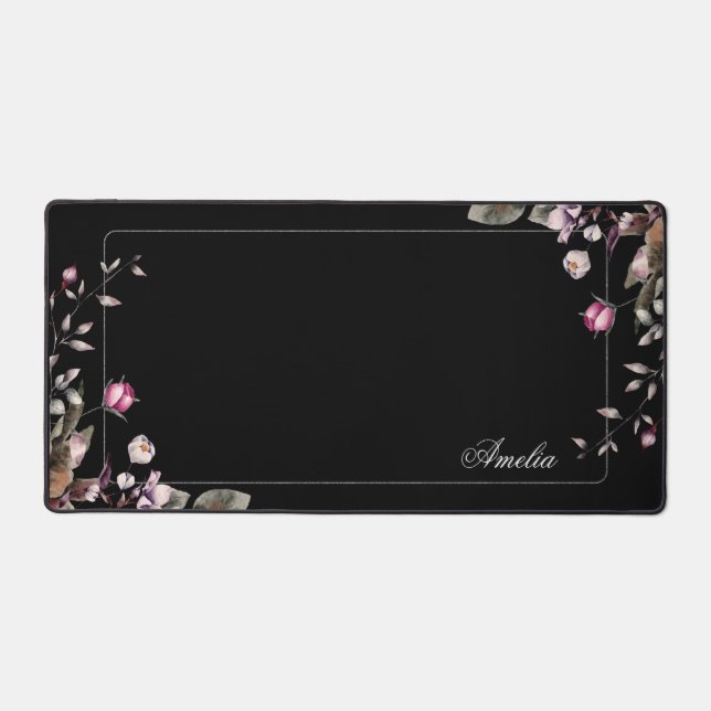 Chic Girly Floral w/Name Desk Mat (Front)