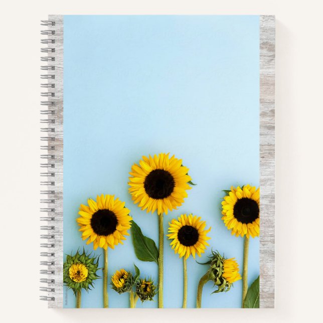 Chic Girly Floral Yellow Sunflower Cute Gray Notebook (Front)