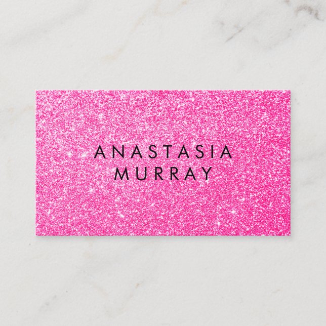 Chic, Girly & Glam Black Hot Pink Glitter Sparkles Business Card (Front)