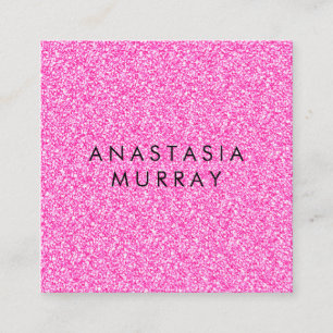 Chic, Girly & Glam Black Hot Pink Glitter Sparkles Square Business Card