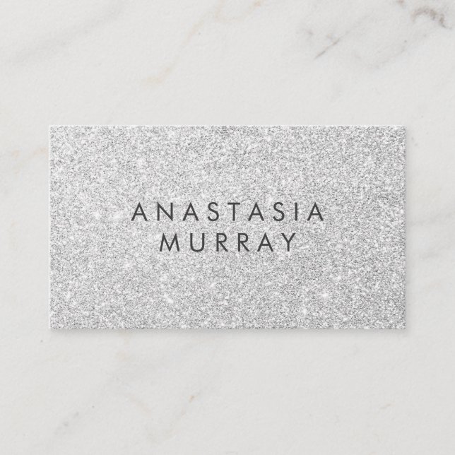 Chic, Girly & Glam Gray Silver Glitter Sparkles Business Card (Front)