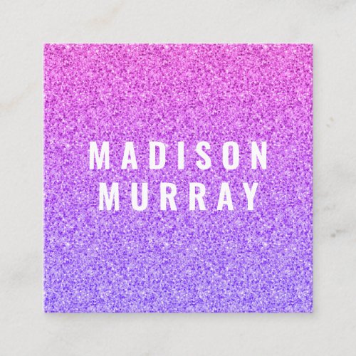 Chic Girly  Glam Lilac Purple Glitter Ombre Square Business Card