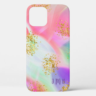 Chic Girly Gold Glitter Abstract Initials Design iPhone 12 Case