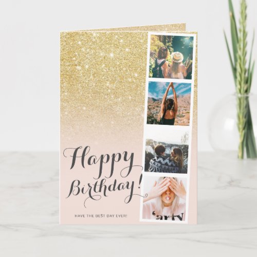 Chic girly gold glitter ename photo booth birthday card