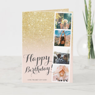 Chic girly gold glitter ombre photo booth birthday card