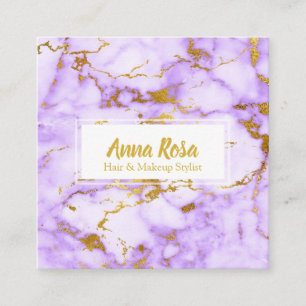 *~* Chic Girly Gold Purple Marble Makeup Popular Square Business Card
