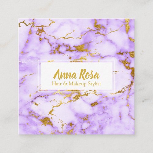 Chic Girly Gold Purple Marble Makeup Popular Square Business Card
