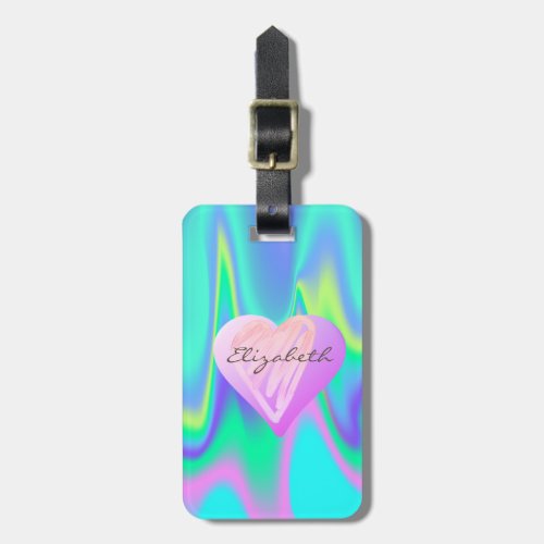 Chic Girly Hearts Holographic_ Personalized Luggage Tag