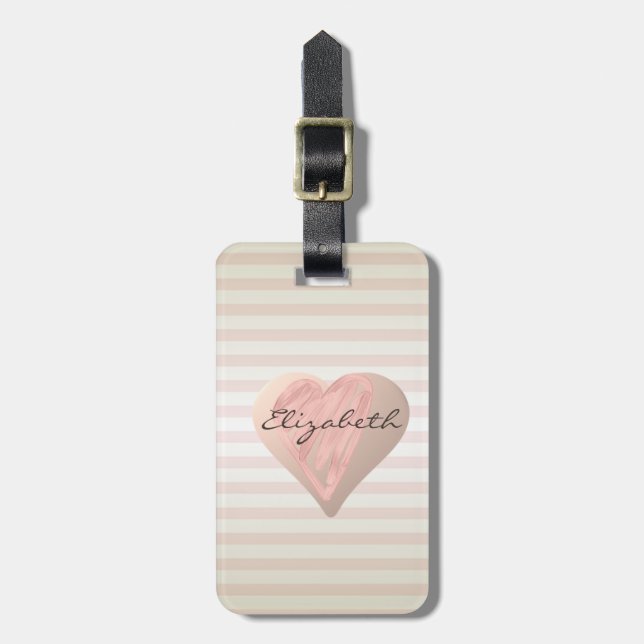 Chic Girly  Hearts ,Stripes - Personalized Luggage Tag (Front Vertical)