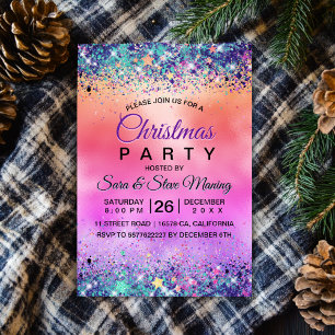 Chic girly iridescent unicorn glitter christmas invitation