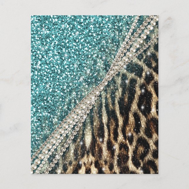 Chic Girly Leopard Print Blue Glitter Flyer (Front)