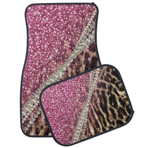 Chic Girly Leopard Print Pink Glitter Car Mat