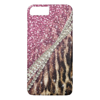 Chic Girly Leopard Print Pink Glitter iPhone 8 Plus/7 Plus Case