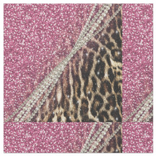 Chic Girly Leopard Print Pink Glitter Fabric