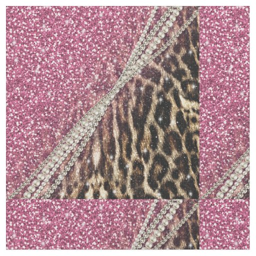 Chic Girly Leopard Print Pink Glitter Fabric