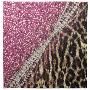 Chic Girly Leopard Print Pink Glitter Napkin