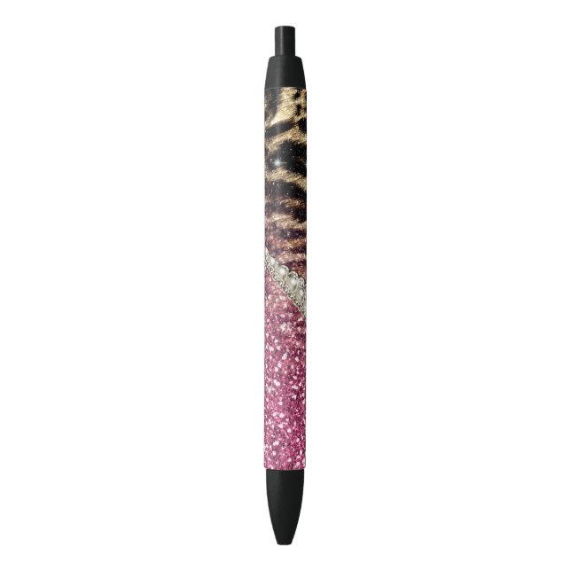 Chic Girly Leopard Print Pink Glitter Pen (Front Vertical)