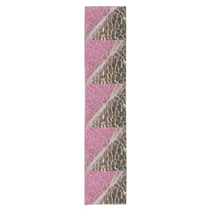 Chic Girly Leopard Print Pink Glitter Short Table Runner
