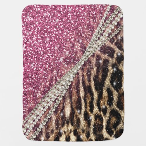 Chic Girly Leopard Print Pink Glitter Swaddle Blanket