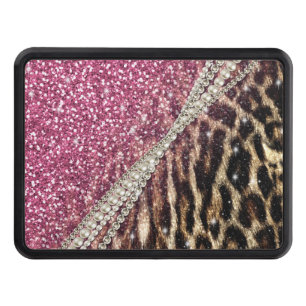 Chic Girly Leopard Print Pink Glitter Tow Hitch Cover