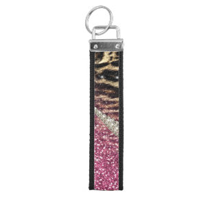 Chic Girly Leopard Print Pink Glitter Wrist Keychain
