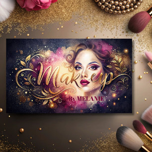 chic girly Makeup Artist pink Modern Gold Script Business Card
