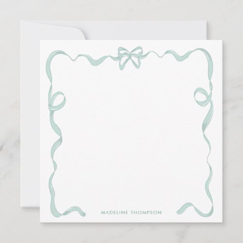 Chic Girly Mint Green Bow Ribbon Frame Note Card