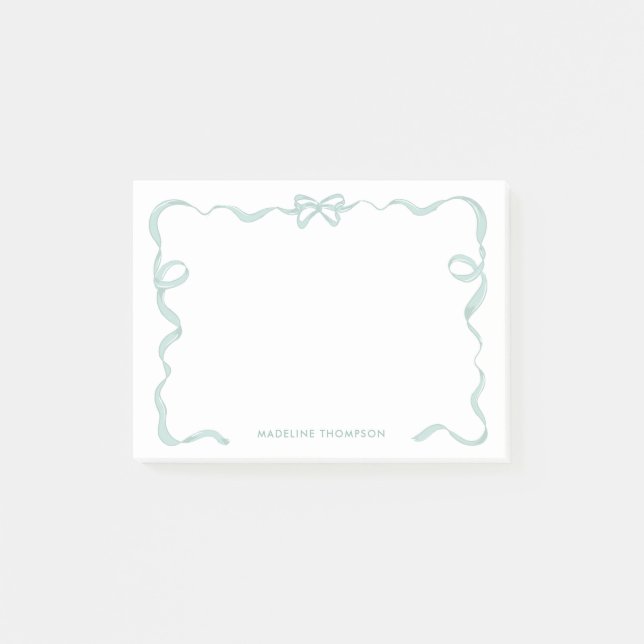 Chic Girly Mint Green Bow Ribbon Frame Post-it Notes (Front)