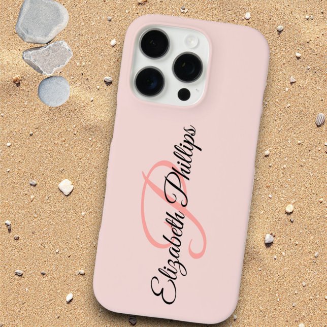 Chic Girly Misty Rose  Monogram Letter Case-Mate iPhone Case (iPhone case back with template monogram and text)