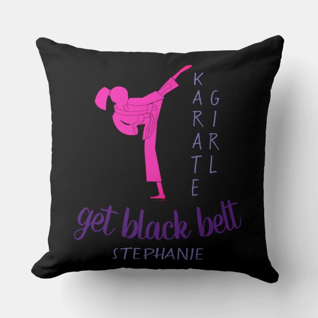 Chic Girly Modern Black Pink Martial Arts Karate Throw Pillow (Front)