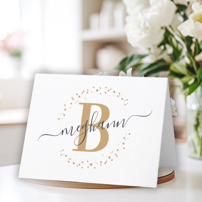 Chic Girly Modern White Gold Name Script Monogram Thank You Card (Creator Uploaded)