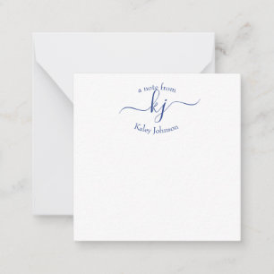Chic Girly Navy White 2 Monogram Name Note Card