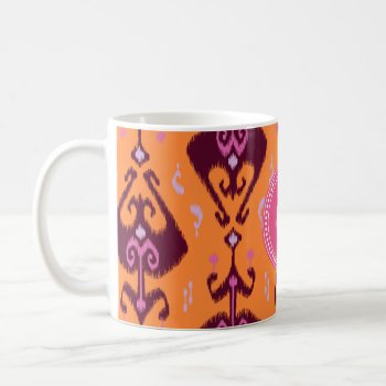 Chic Girly Orange Ikat Tribal Pattern Monogram Coffee Mug by TintAndBeyond at Zazzle