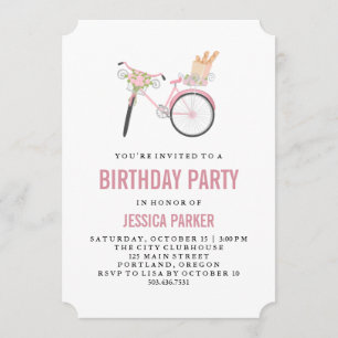Chic Girly Parisian Bicycle and French Bread Party Invitation