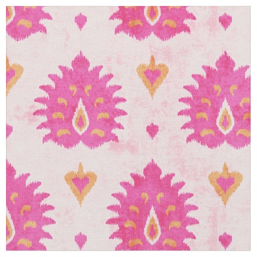 Chic girly pink and gold damask ikat pattern fabric