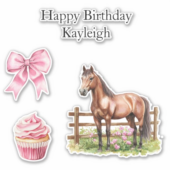 Chic Girly Pink Bows Birthday Sticker (Front)