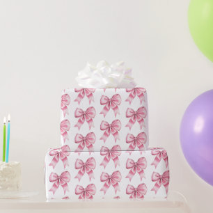 Chic Girly Pink Bows Birthday Wrapping Paper