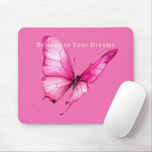 Chic Girly Pink Butterfly Mouse Pad